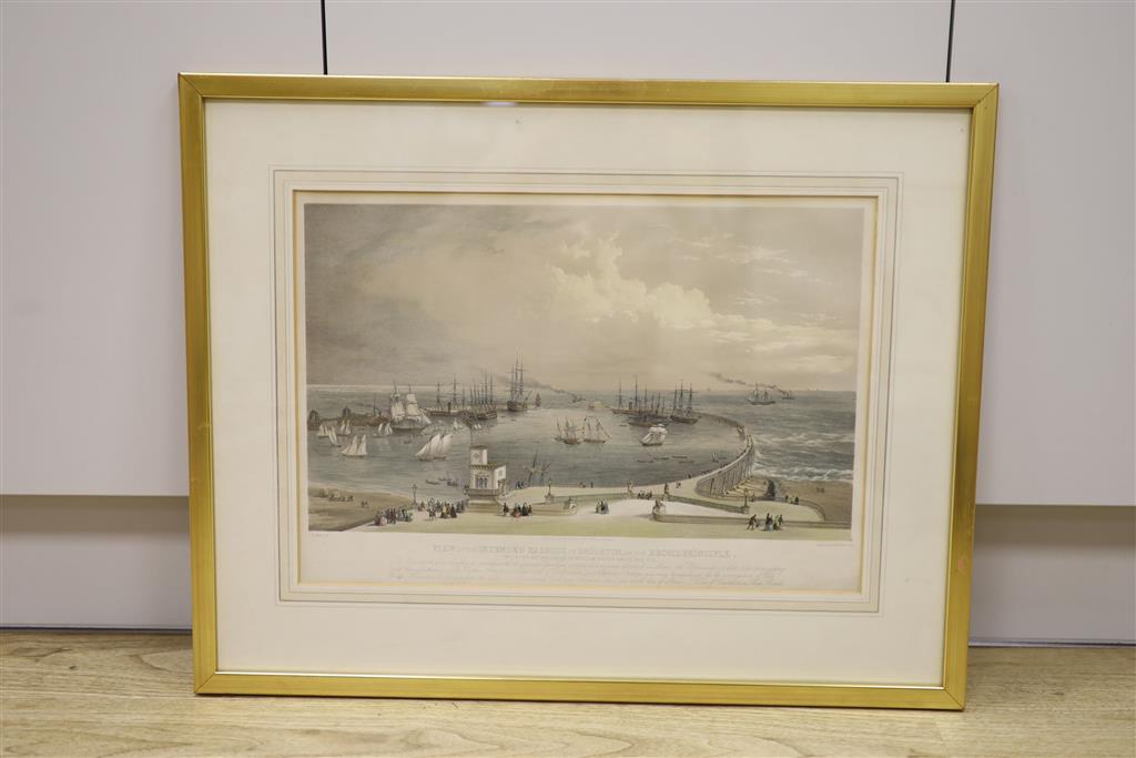 Thomas Picken, coloured lithograph, View of the Intended Harbour at Brighton, 32 x 47cm